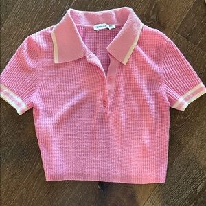 Simkhai cropped polo pink white small